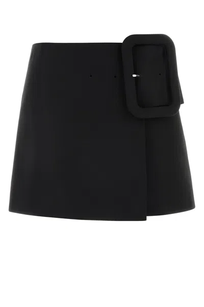 Ami Alexandre Mattiussi Wool Mini Skirt A Line Belted Waist In Black