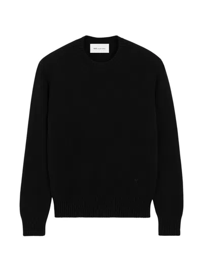 Ami Alexandre Mattiussi Minimalist Black Crew-neck Sweater With Embroidered Detail