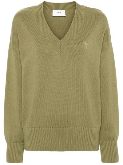 Ami Alexandre Mattiussi V Neck Sweater In Green