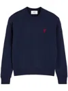 Ami Alexandre Mattiussi Merino Wool Sweater With Frontal Logo In Blue