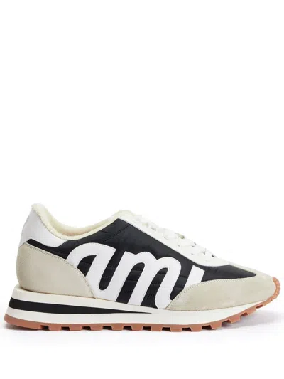 Ami Alexandre Mattiussi Ami Rush Leather And Canvas Trainers In Black And Ivory
