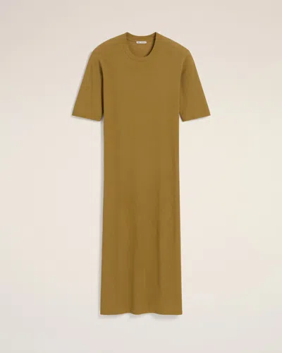 Ami Alexandre Mattiussi Mustard Cotton Short Sleeve Midi Dress Yellow In Havane