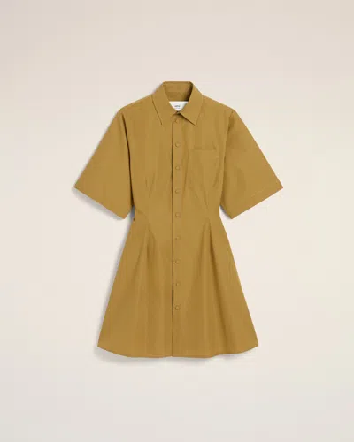 Ami Alexandre Mattiussi Mustard Cotton Short Sleeve Shirt Dress Yellow In Havana