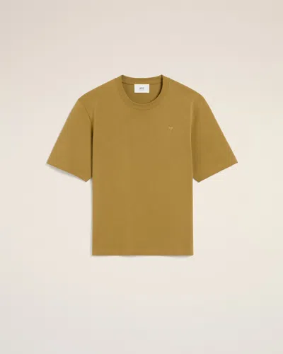 Ami Alexandre Mattiussi Mustard Cotton Tonal Ami De Coeur T-shirt Yellow In Havana