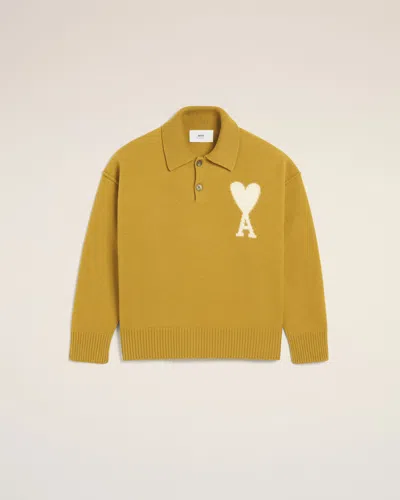 Ami Alexandre Mattiussi Mustard Wool Ami De Coeur Polo Yellow In Havana/offwhite