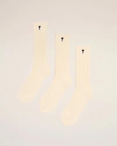 Ami Alexandre Mattiussi Natural Cotton Three Pack Black Ami De Coeur Socks White