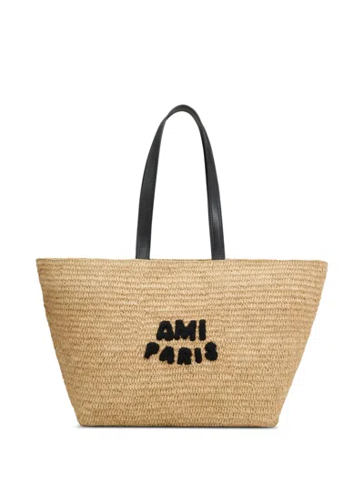 AMI ALEXANDRE MATTIUSSI NATURAL LOGO TOTE BAG