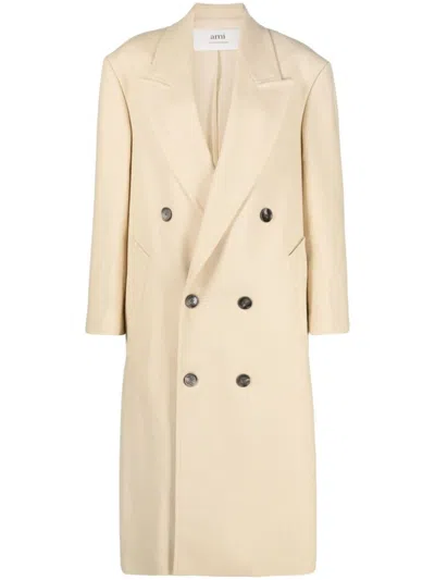 Ami Alexandre Mattiussi Natural Long Double-breasted Coat In White