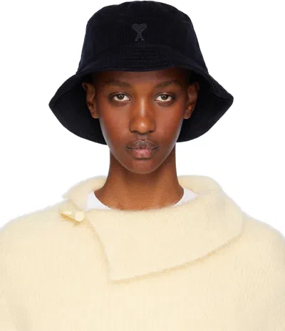 Ami Alexandre Mattiussi Navy Ami De Coeur Bucket Hat In Navy Blue/4011