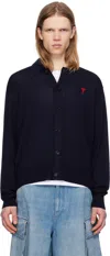 Ami Alexandre Mattiussi Black Ami De Coeur Cardigan In 430 Night Blue