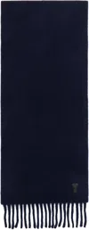 Ami Alexandre Mattiussi Navy Ami De Coeur Leather Patch Scarf In Navy Blue/4011