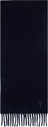 Ami Alexandre Mattiussi Navy Ami De Coeur Leather Patch Scarf In Navy Blue/4011