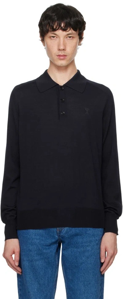 Ami Alexandre Mattiussi Navy Ami De Cœur Polo In Night Blue/430