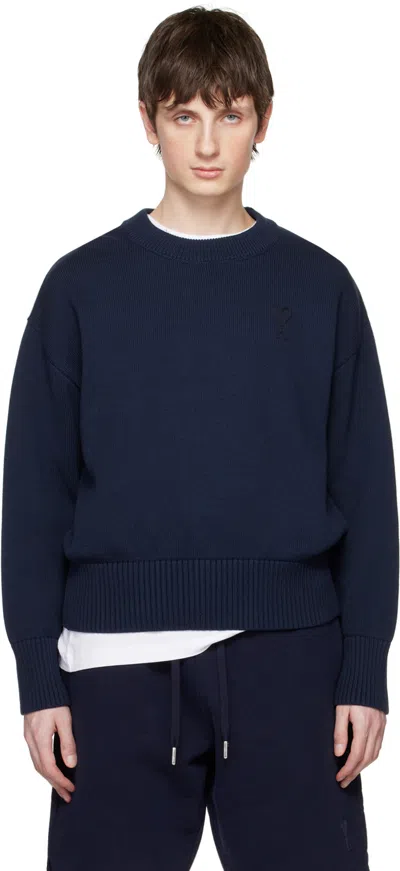 Ami Alexandre Mattiussi Navy Ami De Cœur Sweater In Nautic Blue/nautic B