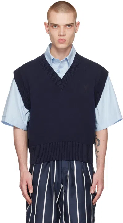 Ami Alexandre Mattiussi Navy Ami De Cœur Vest In Nautic Blue/nautic B
