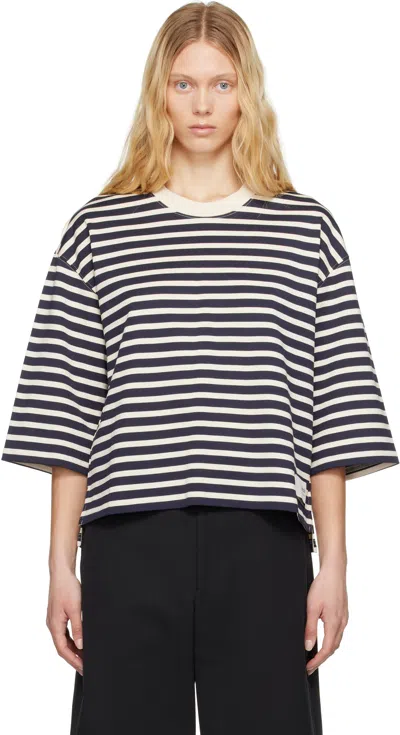 AMI ALEXANDRE MATTIUSSI NAVY & OFF-WHITE LOOSE STRIPED T-SHIRT