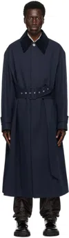 Ami Alexandre Mattiussi Mens Ami Paris Belted Corduroy-collar Relaxed-fit Cotton Trench Coat In Blue/clay Blue/4018