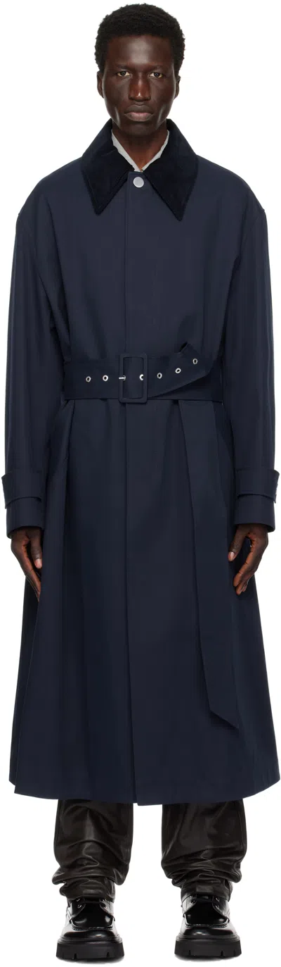 Ami Alexandre Mattiussi Mens Ami Paris Belted Corduroy-collar Relaxed-fit Cotton Trench Coat In Blue/clay Blue/4018