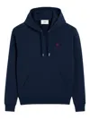 Ami Alexandre Mattiussi Ami Navy Blue Cotton Jersey Hoodie With Signature Monogram In Blue