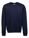 Ami Alexandre Mattiussi Ami Navy Blue Cotton Jersey Sweater With Signature Embroidered Motif In Blue