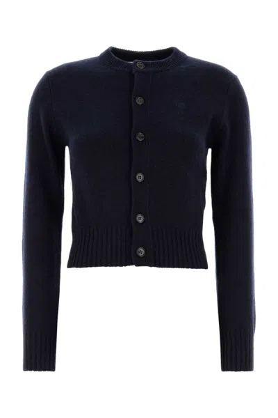 AMI ALEXANDRE MATTIUSSI NAVY BLUE EMBROIDERED LOGO CARDIGAN