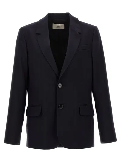 AMI ALEXANDRE MATTIUSSI NAVY BLUE SINGLE-BREASTED BLAZER