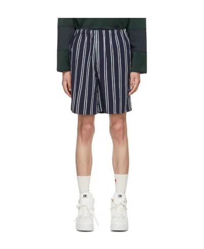 Ami Alexandre Mattiussi Navy Blue Striped Shorts In Black
