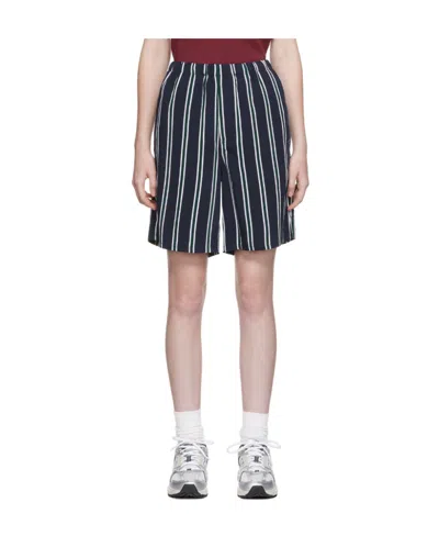 Ami Alexandre Mattiussi Navy Blue Striped Shorts In Multicolor