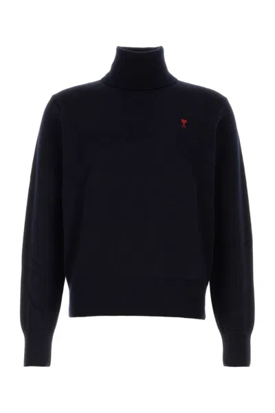 Ami Alexandre Mattiussi Ami Paris Ami De Coeur Midnight Blue Turtleneck In Black