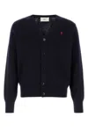 Ami Alexandre Mattiussi Ami Paris Men Blue Cardigan With V Neck And Adc Embroidery On The Front In Wool Blend Man In Navy Blue