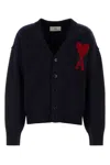 Ami Alexandre Mattiussi + Net Sustain Intarsia Merino Wool Cardigan In Navyred