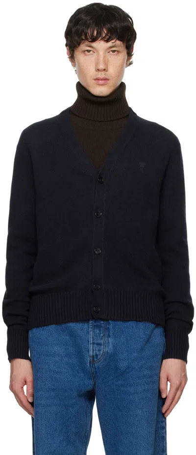 Ami Alexandre Mattiussi Navy Cashmere Ami De Cœur Cardigan In Navy Blue/4011