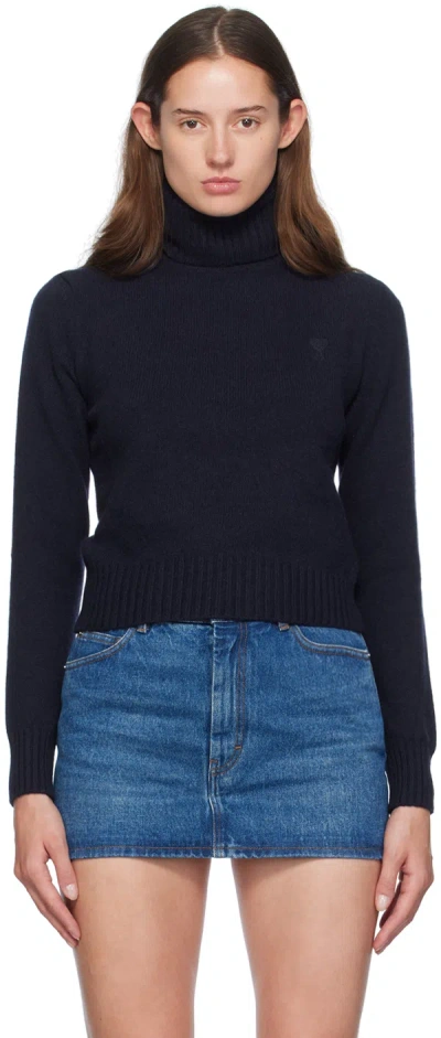 Ami Alexandre Mattiussi Navy Cashmere Ami De Cœur Turtleneck In Navy Blue/4011