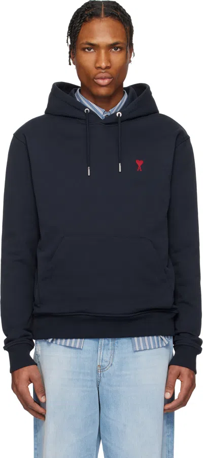 Ami Alexandre Mattiussi Navy Cotton Ami De Coeur Hoodie In 430 Night Blue