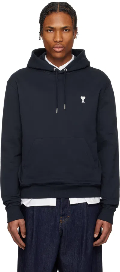 Ami Alexandre Mattiussi Navy Cotton Ami De Coeur Hoodie In 430 Night Blue
