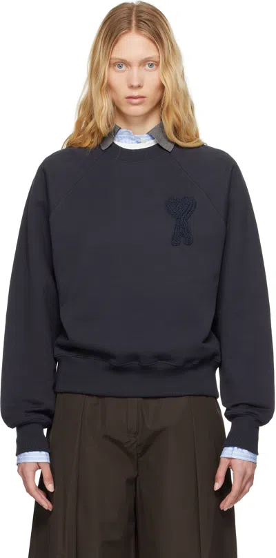 Ami Alexandre Mattiussi Navy Cotton Ami De Coeur Patch Sweatshirt In Navy Blue/4011