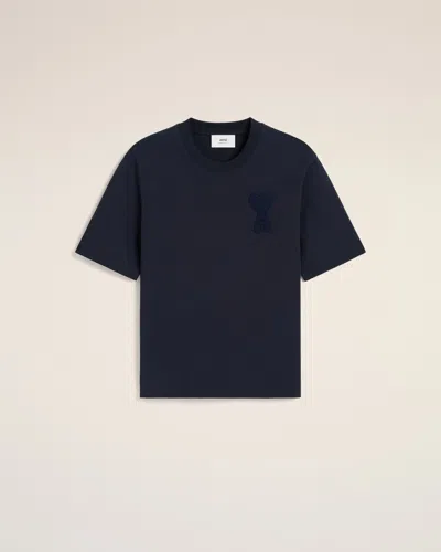 Ami Alexandre Mattiussi Navy Cotton Ami De Coeur Patch T-shirt Blue In Navy Blue