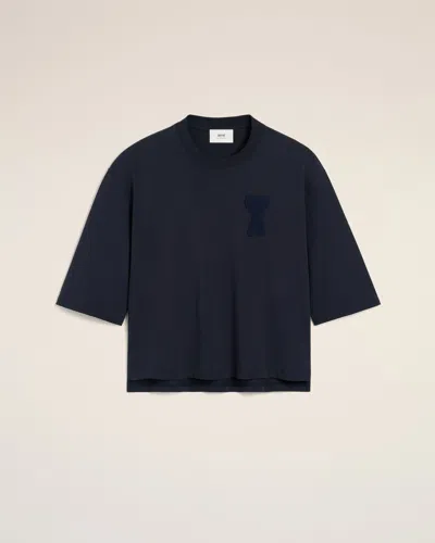 Ami Alexandre Mattiussi Navy Cotton Ami De Coeur Patch T-shirt Blue In Navy Blue
