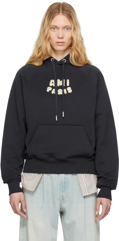 AMI ALEXANDRE MATTIUSSI NAVY COTTON 'AMI PARIS' PATCH HOODIE