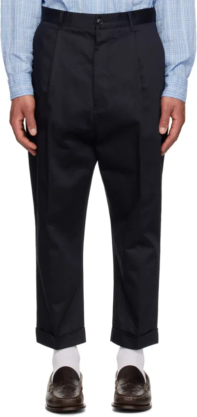 Ami Alexandre Mattiussi Navy Cotton Carrot Oversized Trousers In 4011 Navy Blue