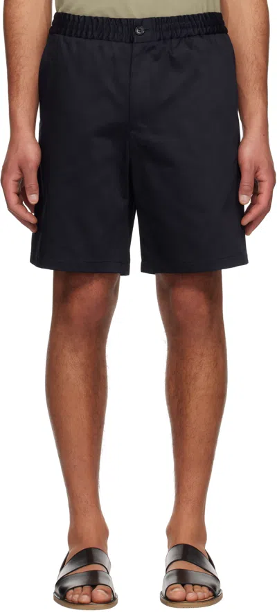 AMI ALEXANDRE MATTIUSSI NAVY COTTON ELASTICATED WAIST SHORTS