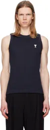Ami Alexandre Mattiussi Navy Cotton Rib Ami De Coeur Tank Top In 430 Night Blue