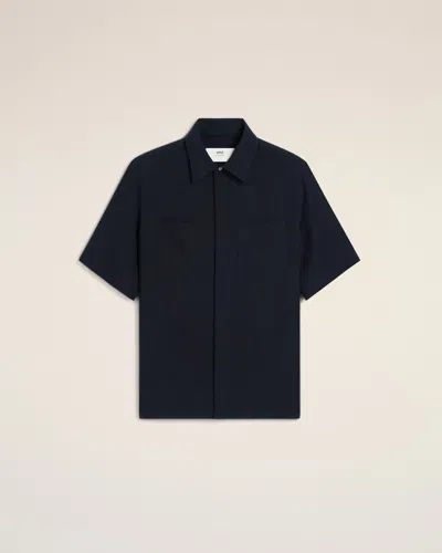 Ami Alexandre Mattiussi Navy Cotton Short Sleeve Shirt Blue In Navy Blue
