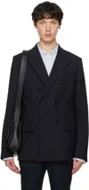 Ami Alexandre Mattiussi Virgin Wool Side Vents Peak Lapel Double-breasted Blazer In Navy Blue/4011