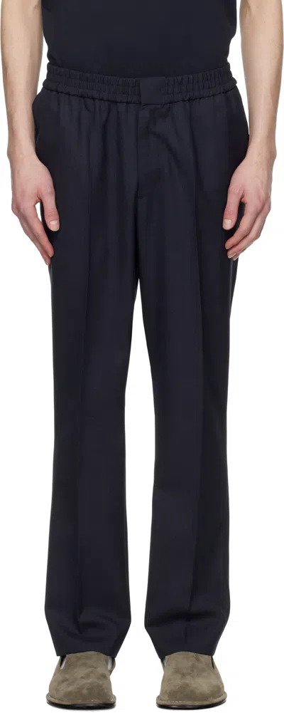 Ami Alexandre Mattiussi Navy Elasticated Waist Trousers In 4011 Navy Blue