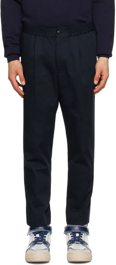 Ami Alexandre Mattiussi Navy Elasticized Trousers In Nautic Blue/491