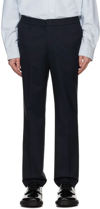 Ami Alexandre Mattiussi Navy Elasticized Waist Trousers In Navy Blue/4011