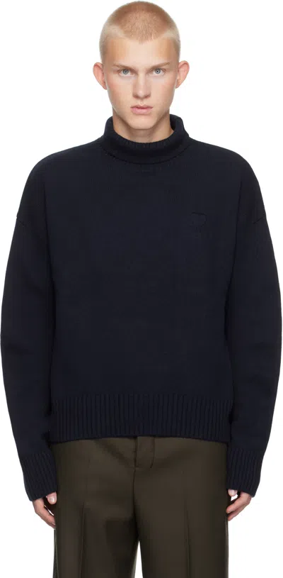 Ami Alexandre Mattiussi Heart Friend Turtleneck Sweater Blend In Blue