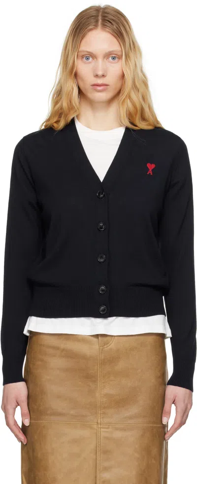 Ami Alexandre Mattiussi Navy Wool Ami De Coeur Cardigan In Black