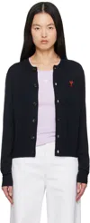 Ami Alexandre Mattiussi Black Wool Ami De Coeur Cardigan In Night Blue/430